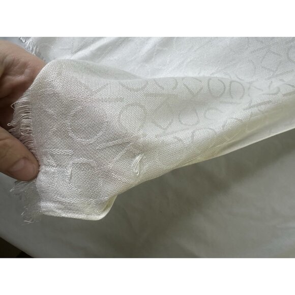 CALVIN KLEIN All Over CK Logo - Pashmina Wrap Scarf - Eggshell / White - Picture 4 of 5